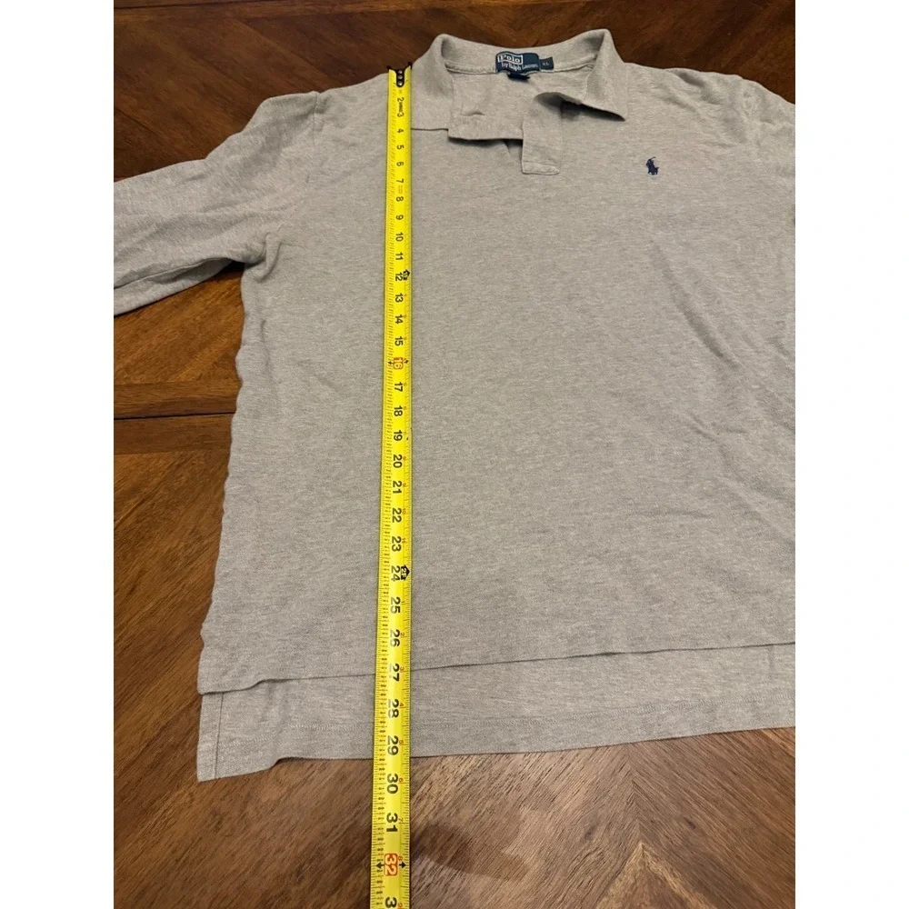 Polo Ralph Lauren Mens XL Long Sleeve Polo Shirt Gray Cotton Pique Pony Logo‎